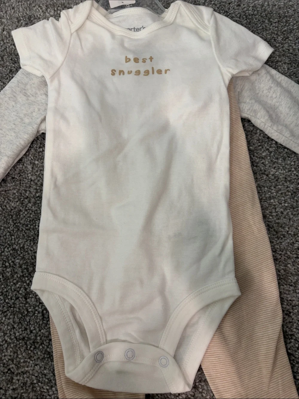 Carter's Heather Gray, White & Tan 3-Piece Baby Outfit with Bear Accents